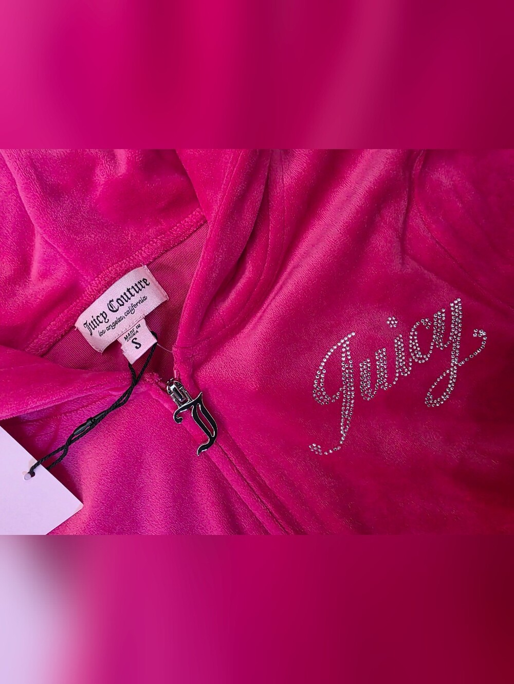 Juicy Couture Vibrant Pink Velour Hoodie & Pant Set Track Suit - Picture 8 of 9